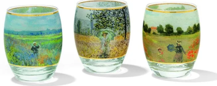 3 Teelichtgläser mit Künstlermotiven im Set nach Claude Monet