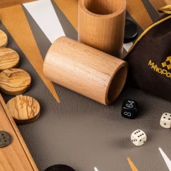 Backgammon, Graubeiges Straußenleder-Optik