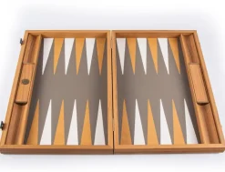 Backgammon, Graubeiges Straußenleder-Optik