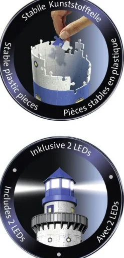Leuchtturm bei Nacht. 3D-Puzzle 216 Teile