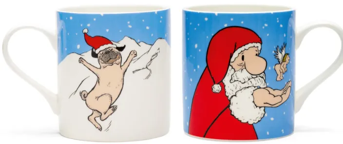 Loriot: 2 Becher mit Künstlermotiven »Weihnachtsmops« & »Weihnachtsmann« im Set